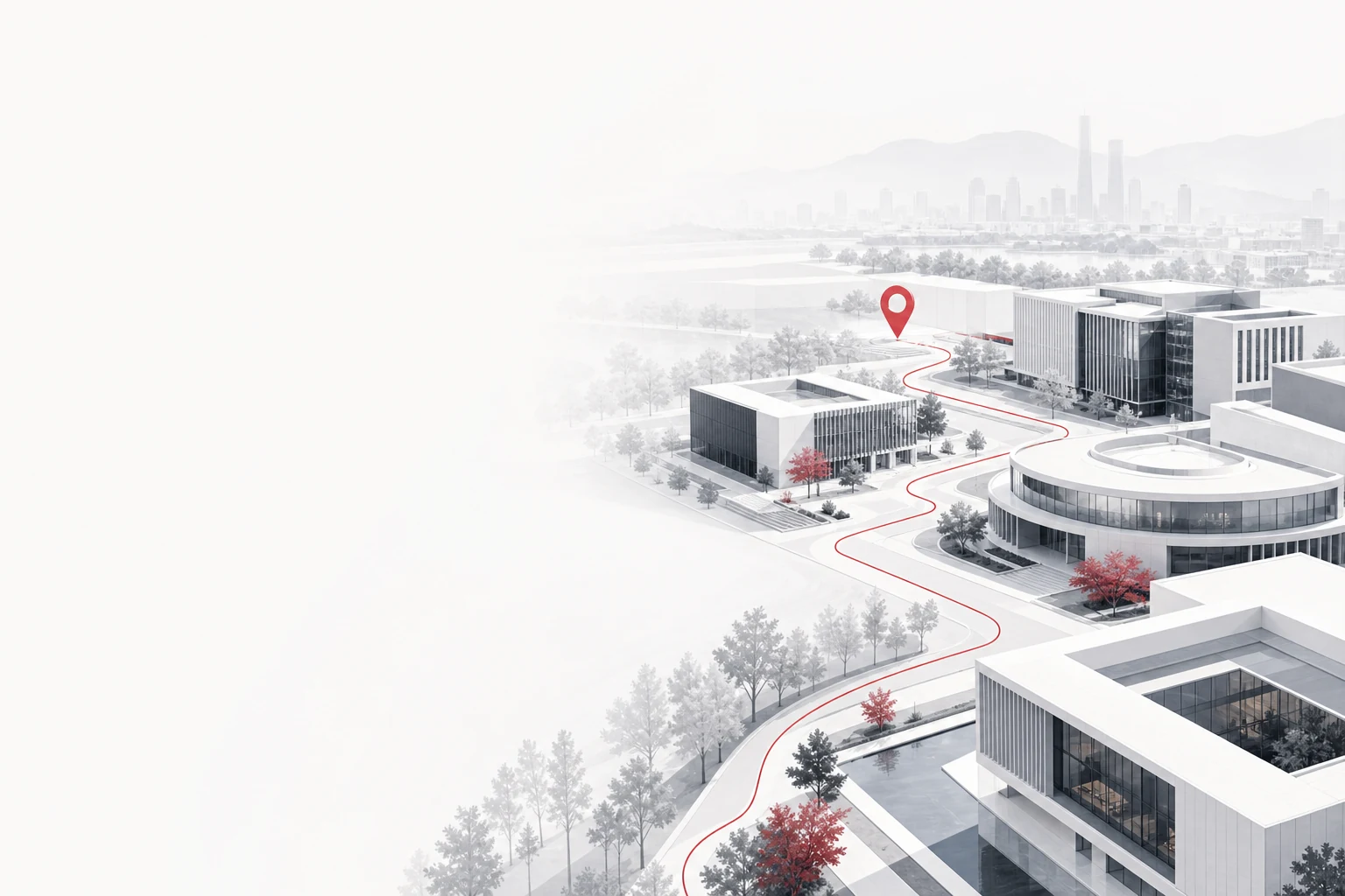 Conceptual abstract biotechnology campus and location marker