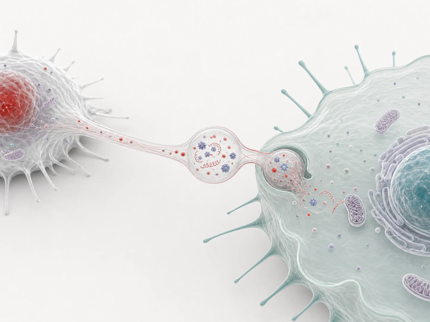A migrasome containing protein and RNA cargo positioned between a donor migrating cell and a recipient cell